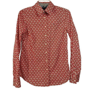Tommy‎ Hilfiger Womens Patterned Collared Long Sleeve Button Down Shirt Red S/P